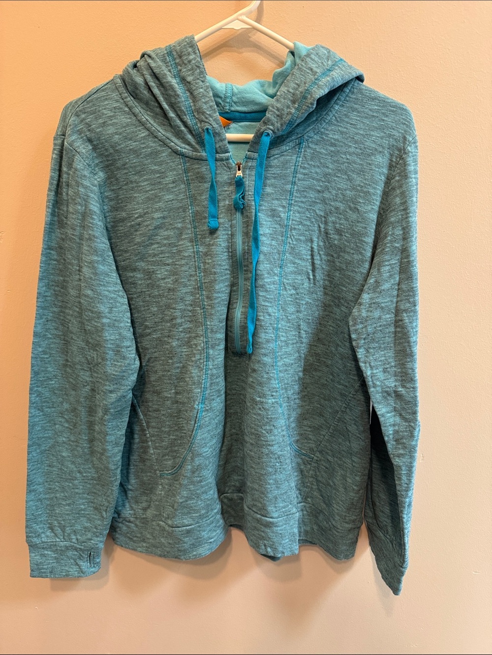 Lucy Teal Blue Half-Zip Hooded Sweatshirt